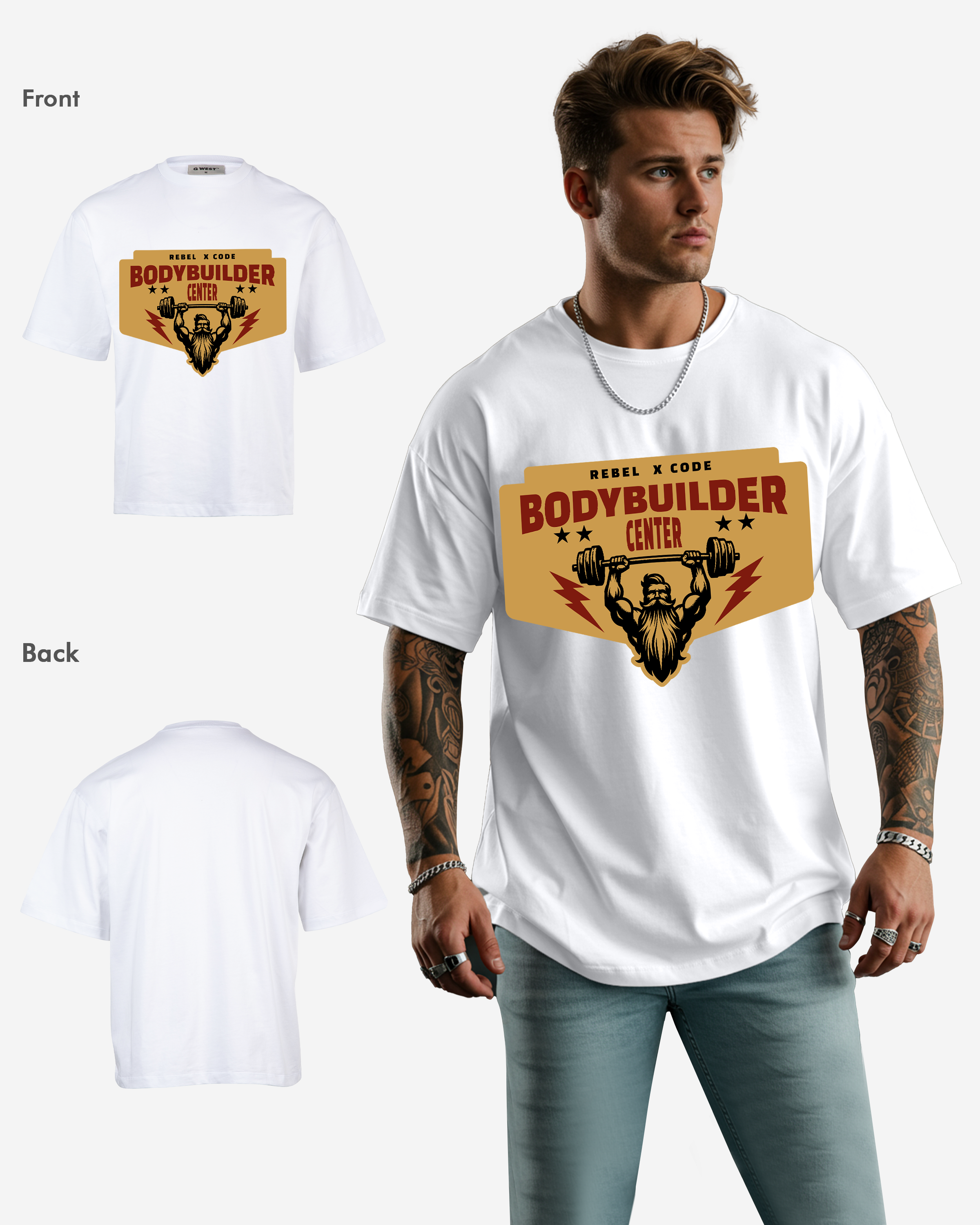 Bodybuilder Center Oversized T-shirt - Mens