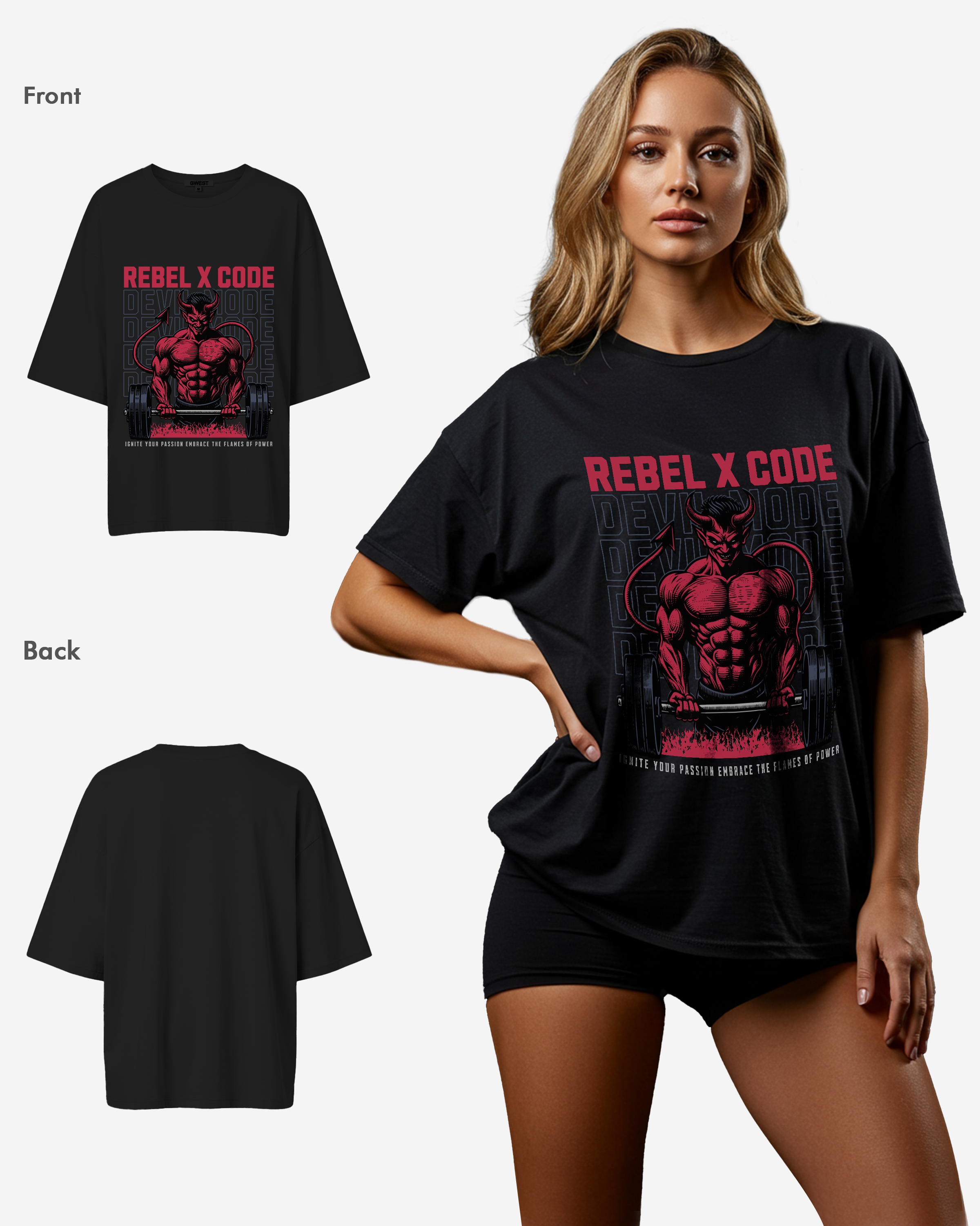 Devil Mode Bodybuilding Oversized T-shirt - Womens