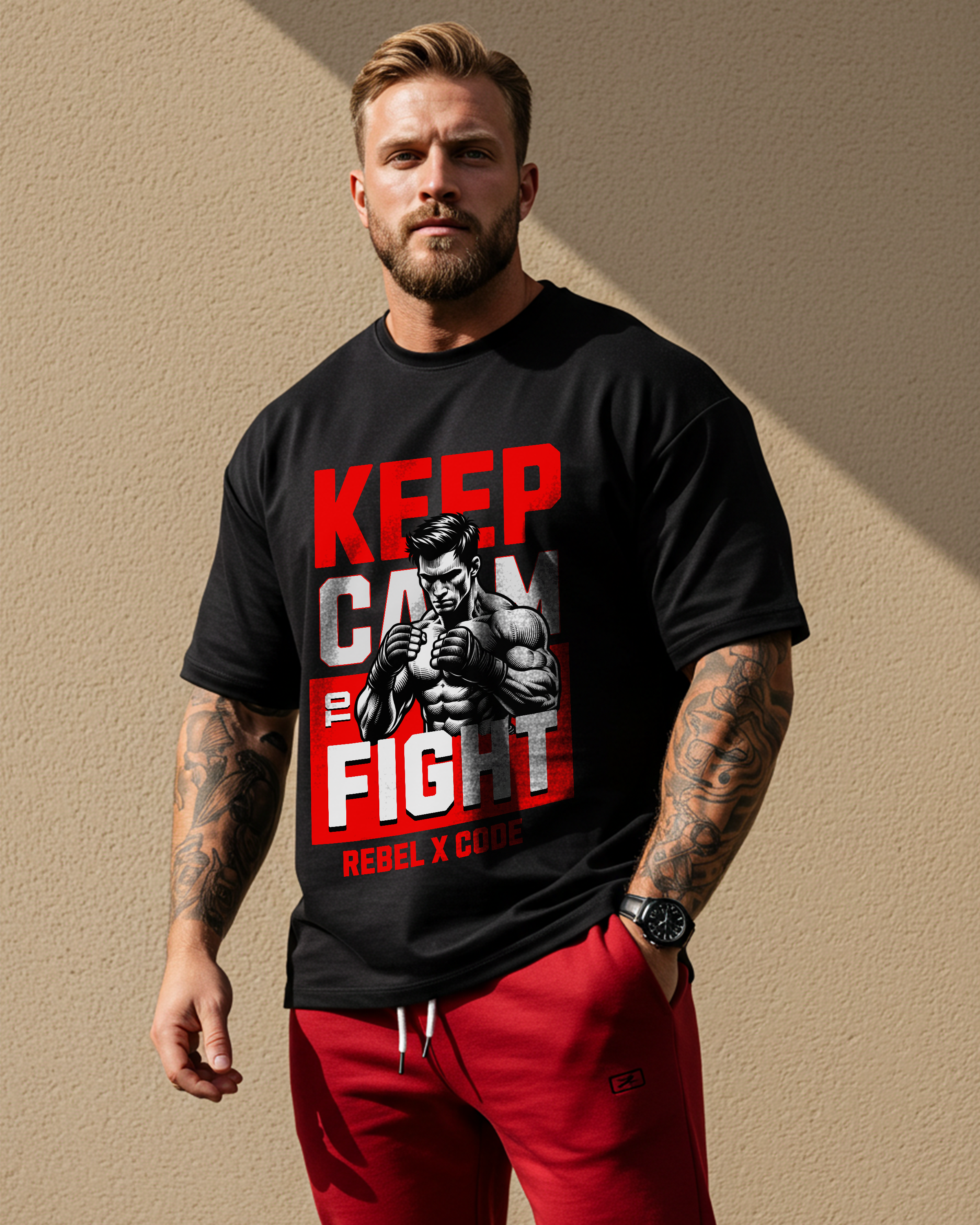 Keep Calm to Fight Oversized T-shirt - Mens