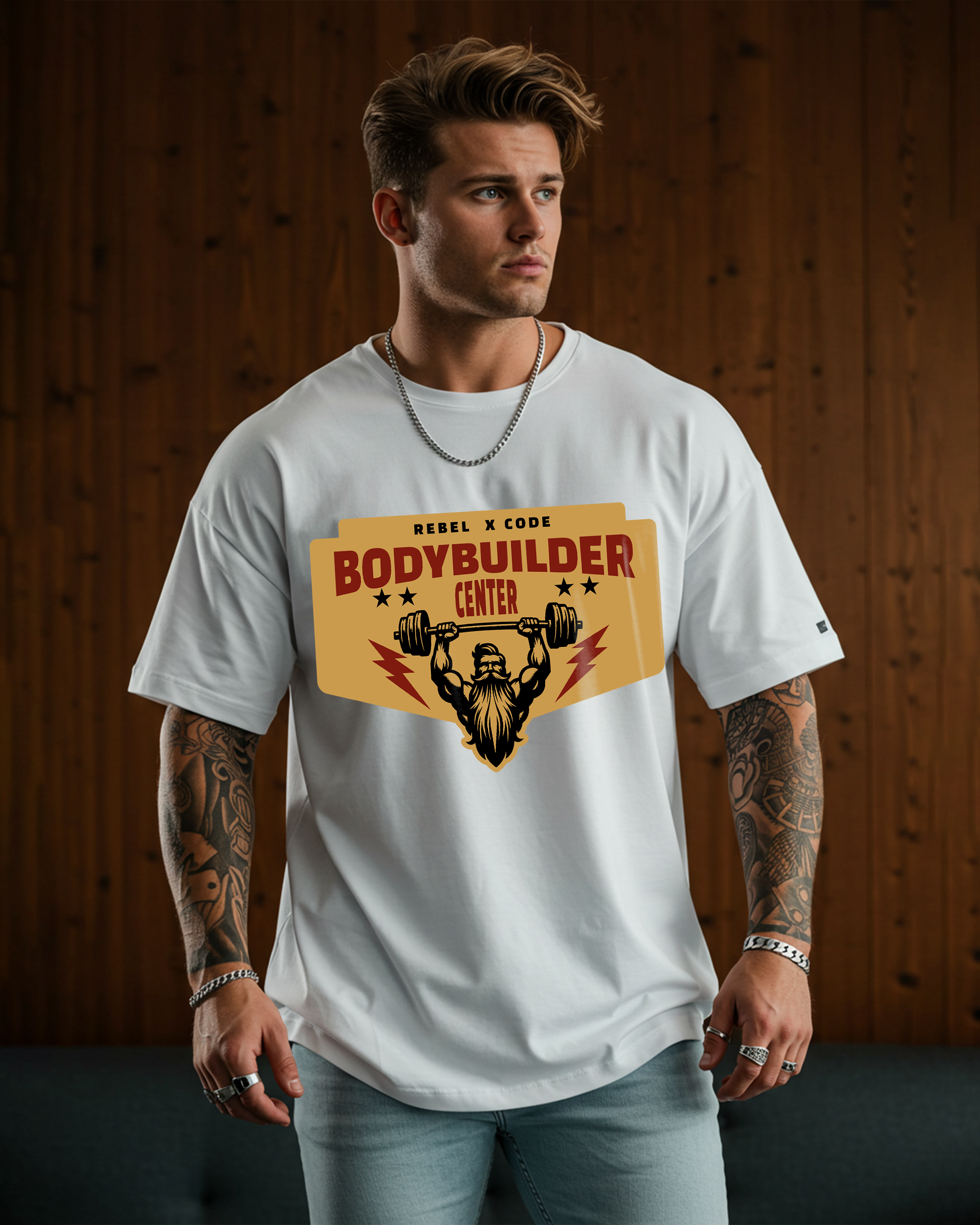 Bodybuilder Center Oversized T-shirt - Mens
