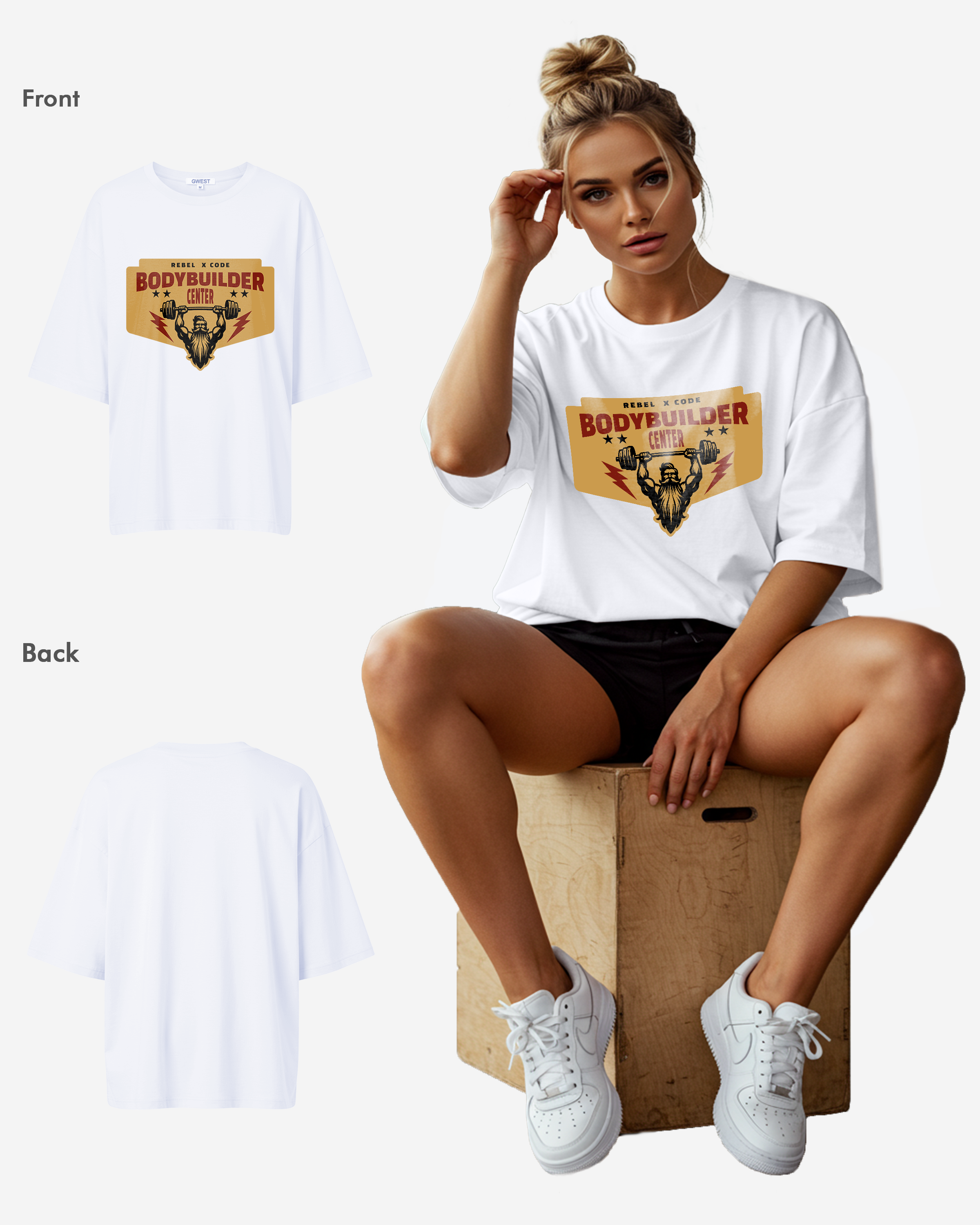 Bodybuilder Center Oversized T-shirt - Womens