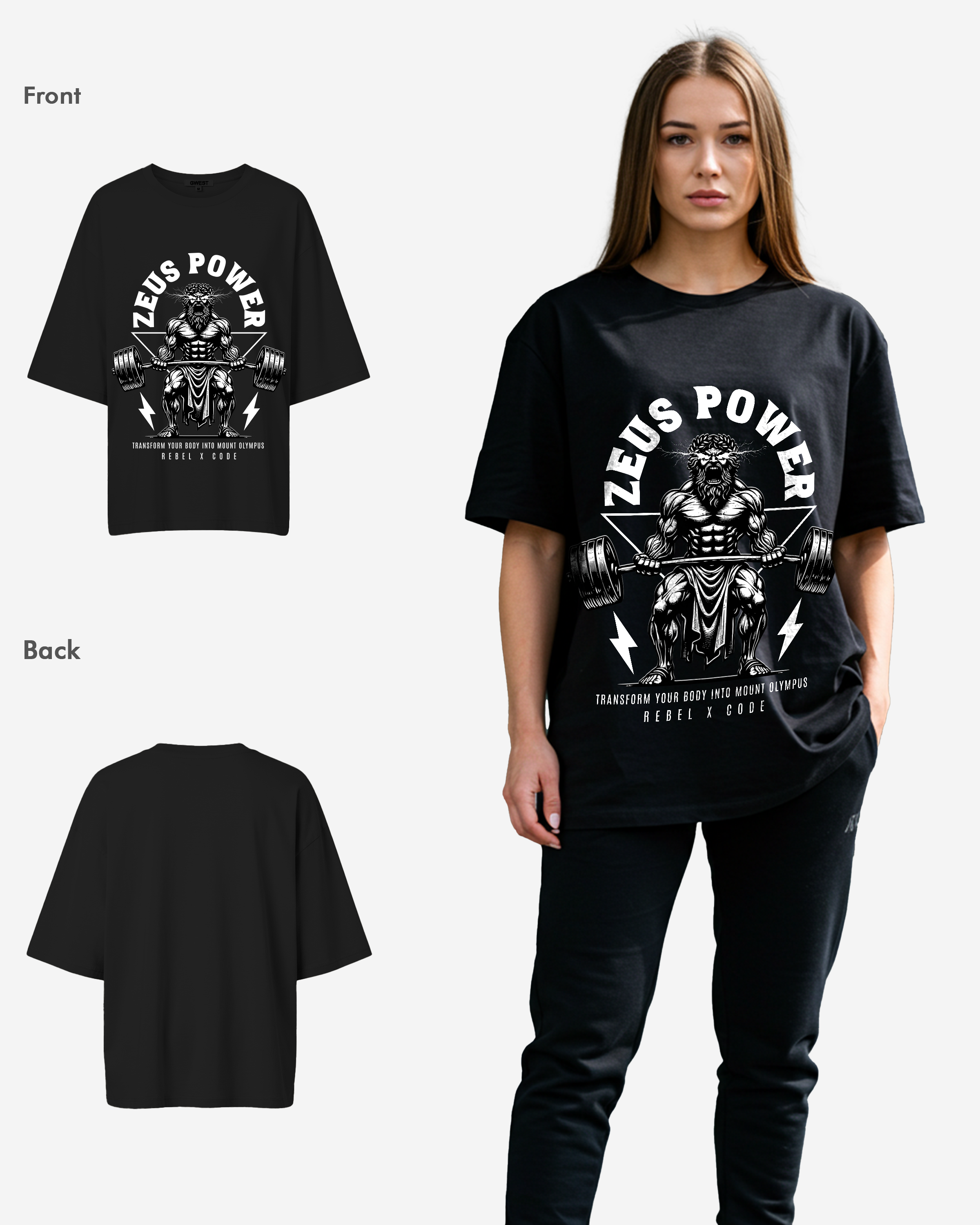 Zeus Lifts Barbell Weights  Oversized T-shirt - Womens