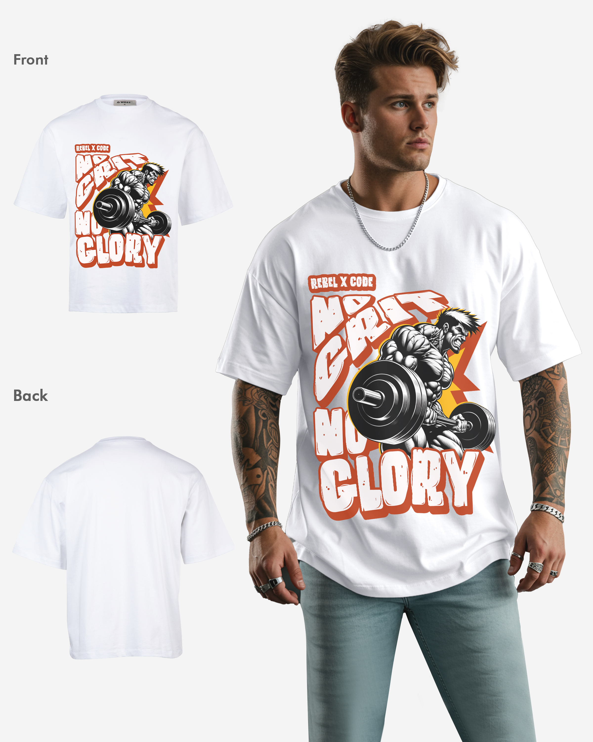 No Grit, No Glory Oversized T-shirt - Mens
