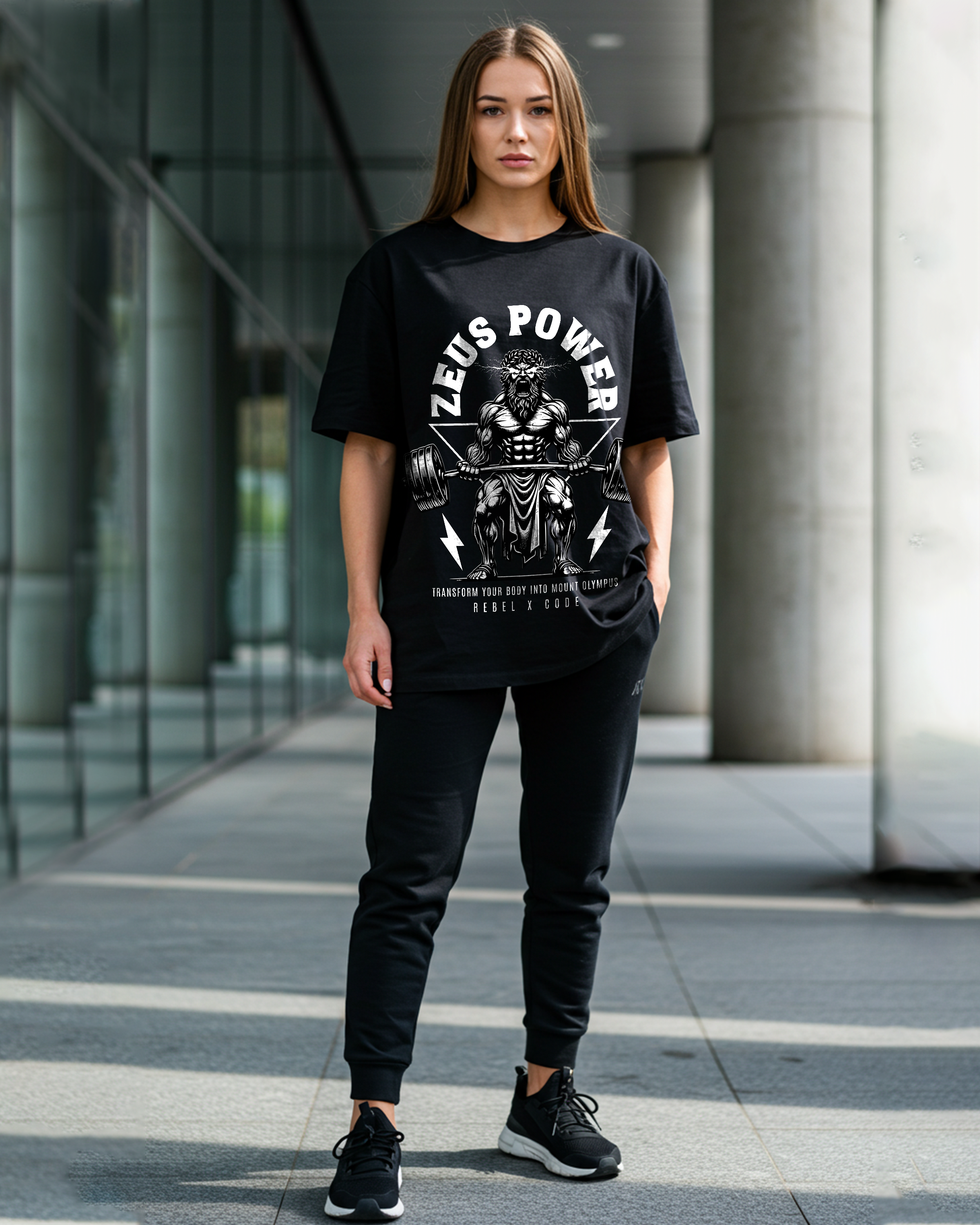 Zeus Lifts Barbell Weights  Oversized T-shirt - Womens