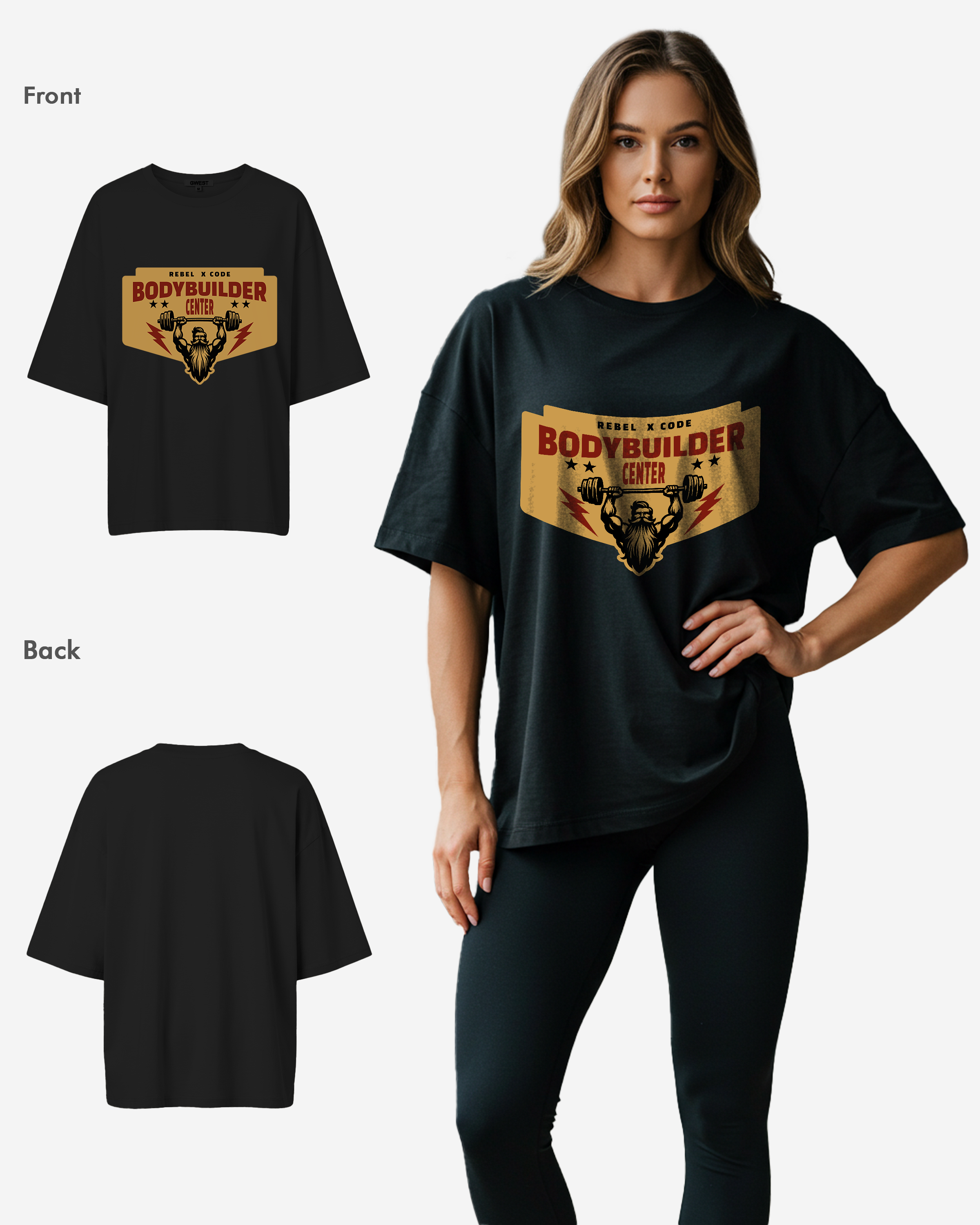 Bodybuilder Center Oversized T-shirt - Womens