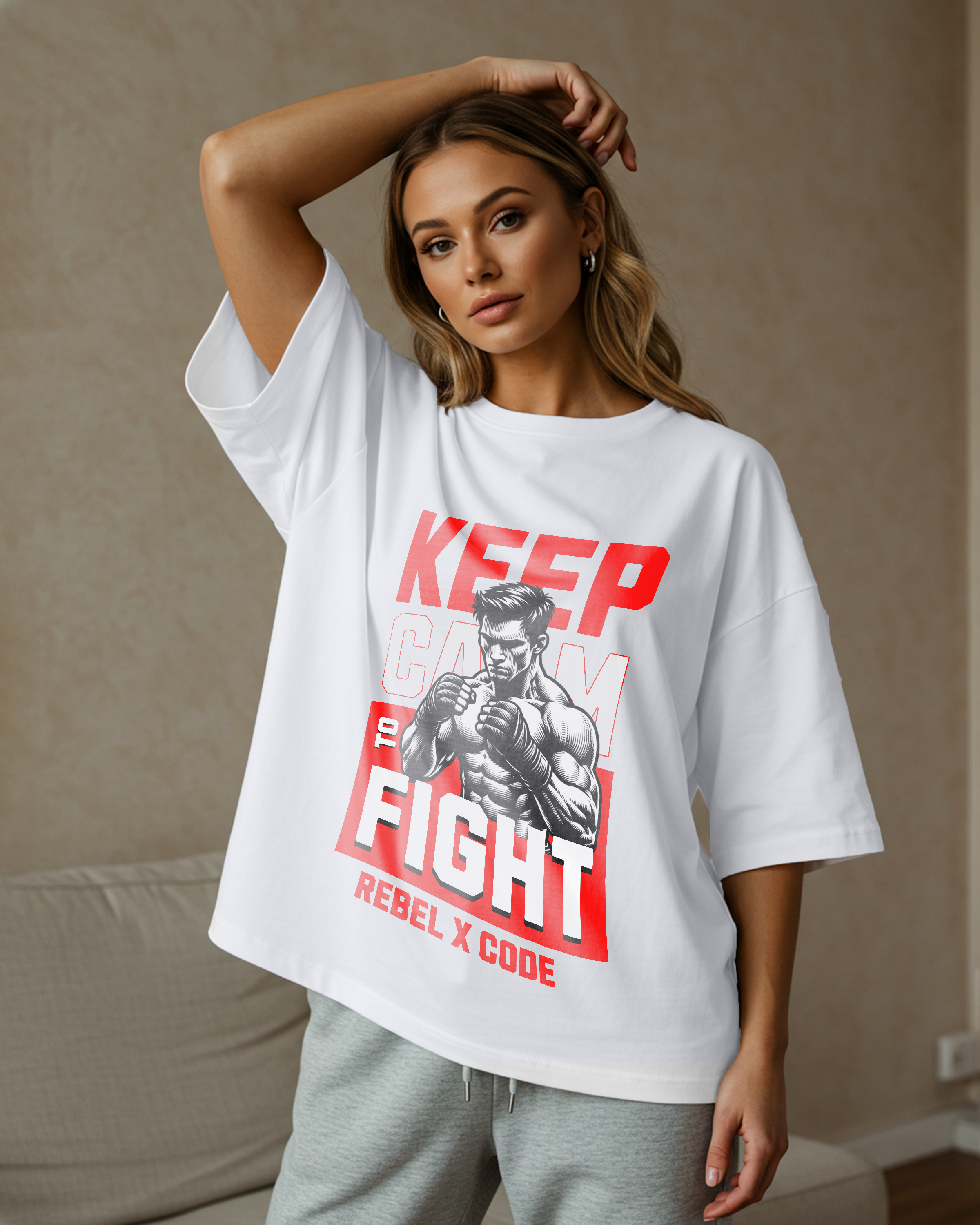 Keep Calm to Fight Oversized T-shirt - Womens